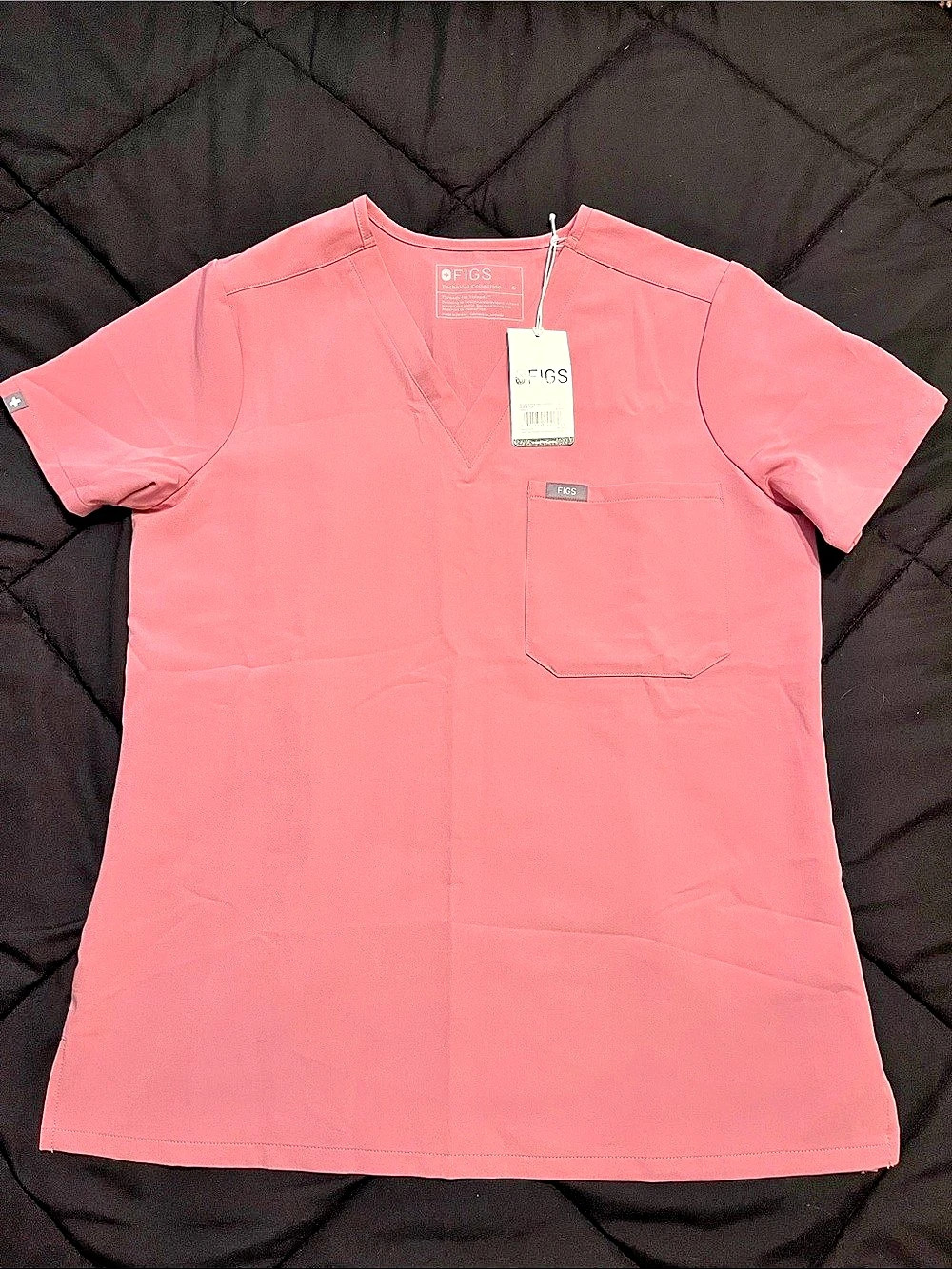 FIGS Catarina One-Pocket Scrub Top Pink Small NWT